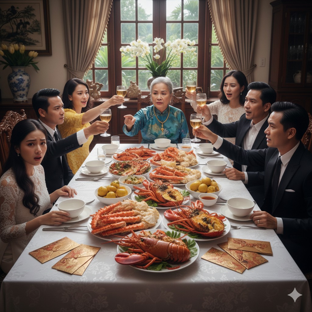 Hôm nhà chồng mở tiệc ăn mừng tiền đền bù tiền tỷ, ai cũng được chia 3 tỷ trừ vợ chồng tôi. Nhưng đến lúc tính hóa đơn toàn cua hoàng đế với tôm hùm, mẹ chồng quay sang chỉ tôi: