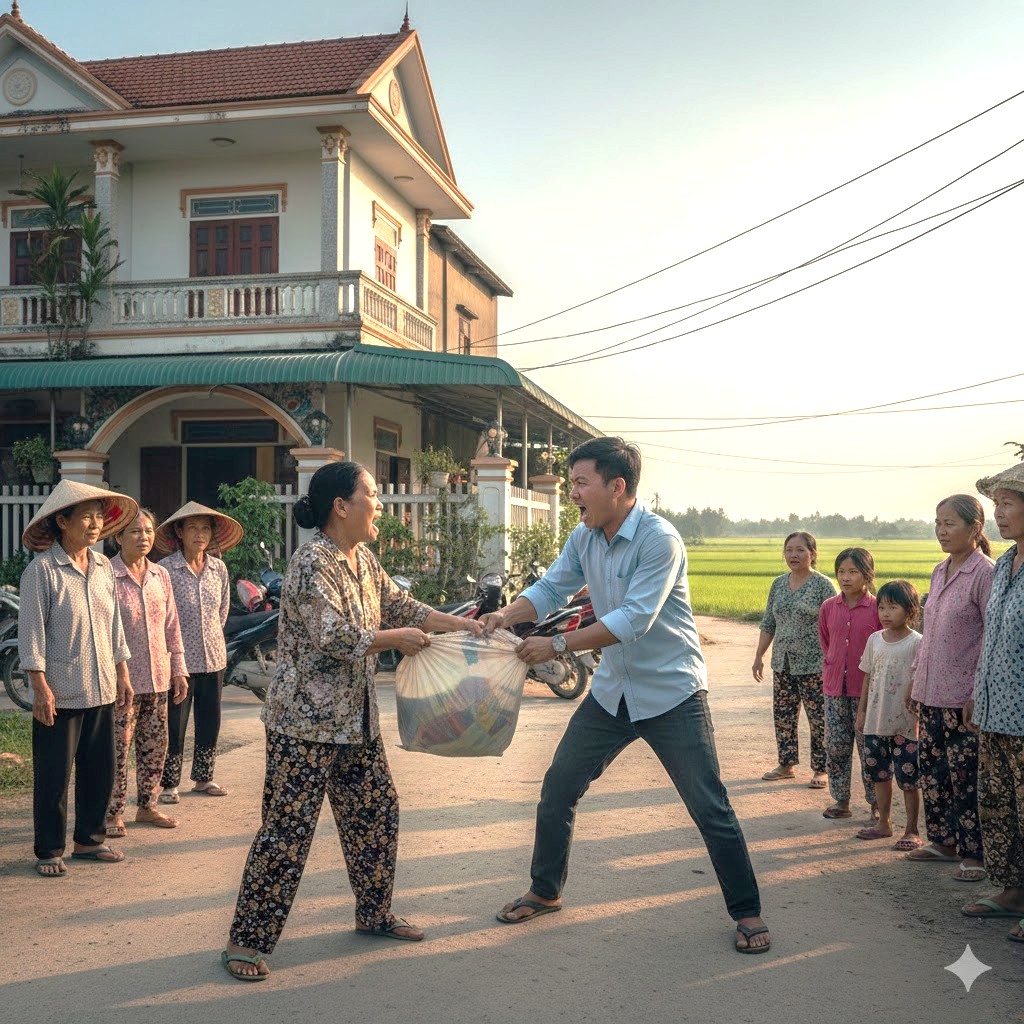 Mẹ vợ lên chơi nhà thăm con gái 1 tuần, khi về vừa ra khỏi cửa thì con rể đuổi theo lục tung túi quà con gái biếu