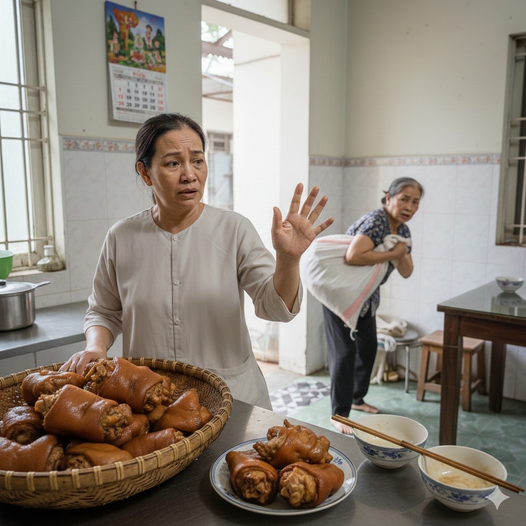 Mẹ ruột lên chăm đẻ mang theo 20 cái chân giò ngon nõn nà, vậy mà mẹ chồng âm thầm đem 16 cái cho em chồng.