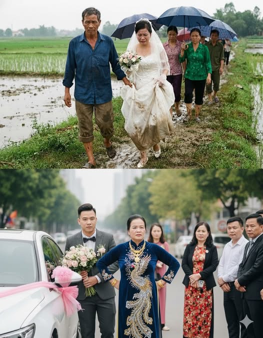 Chê nhà thông gia ở ngoài cánh đồng bẩn thỉu, hôi hám con dâu lại chửa 5 tháng nên mẹ chồng không thèm vào đón dâu mà bắt bố cô dâu phải dẫn con ra tận ngoài đường lớn