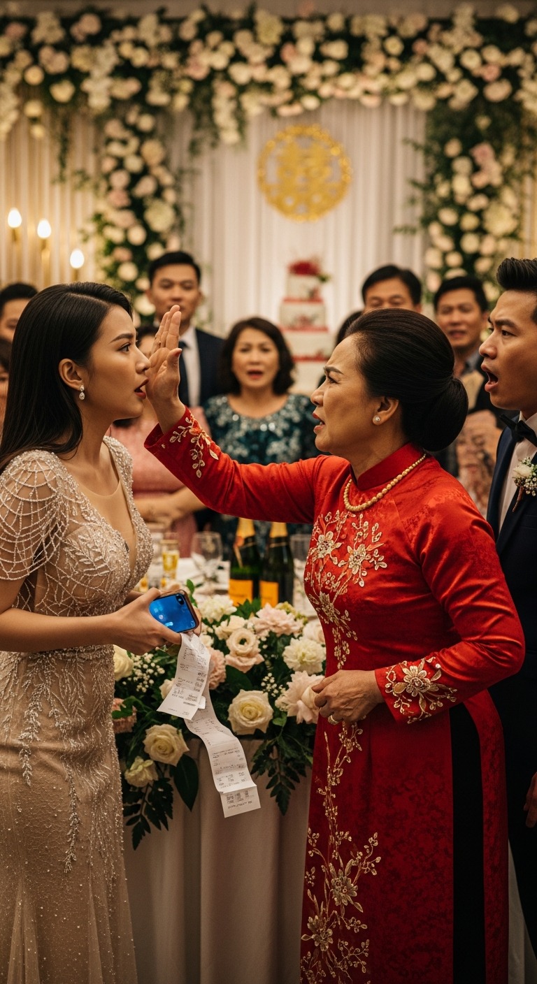 Dưới ánh đèn vàng cuối buổi tiệc, khi cả họ nhà chồng còn đang hò reo chúc mừng, một cú t:át như trời giáng bất ngờ quệt ngang mặt tôi